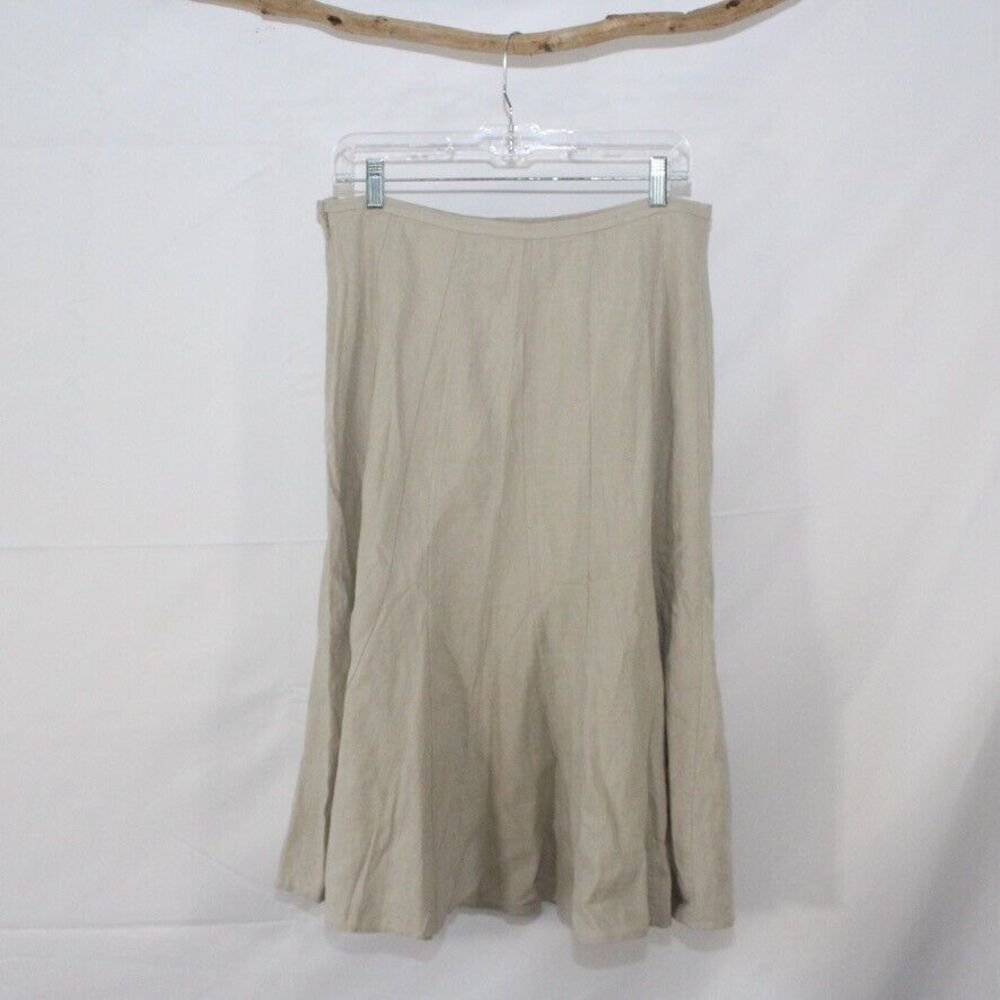 Carole Little Linen Blend Tan Long Midi Modest Skirt Size 8 Paneled A-line Skirt
